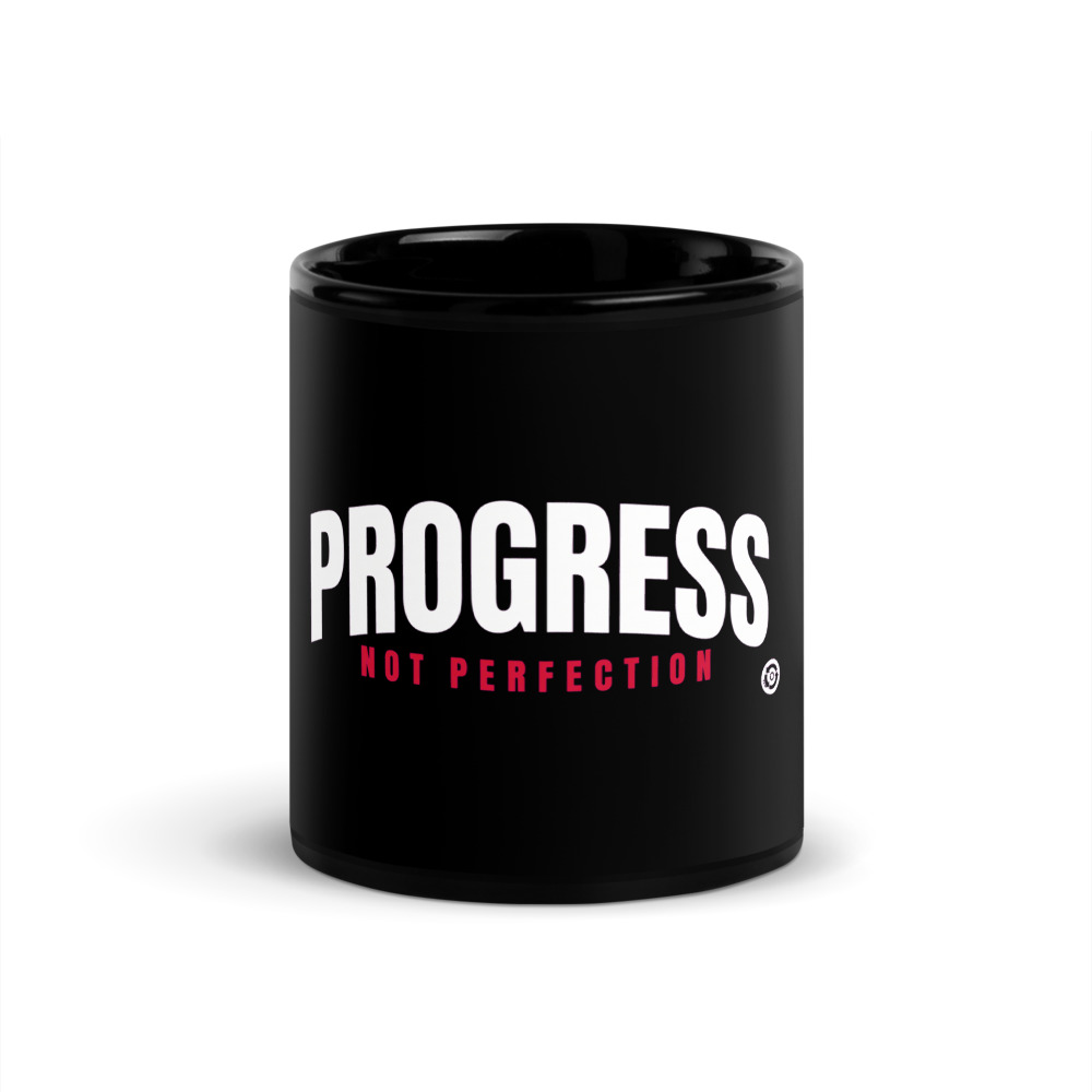 Progress Not Perfection Kaizen Mug - White on Black
