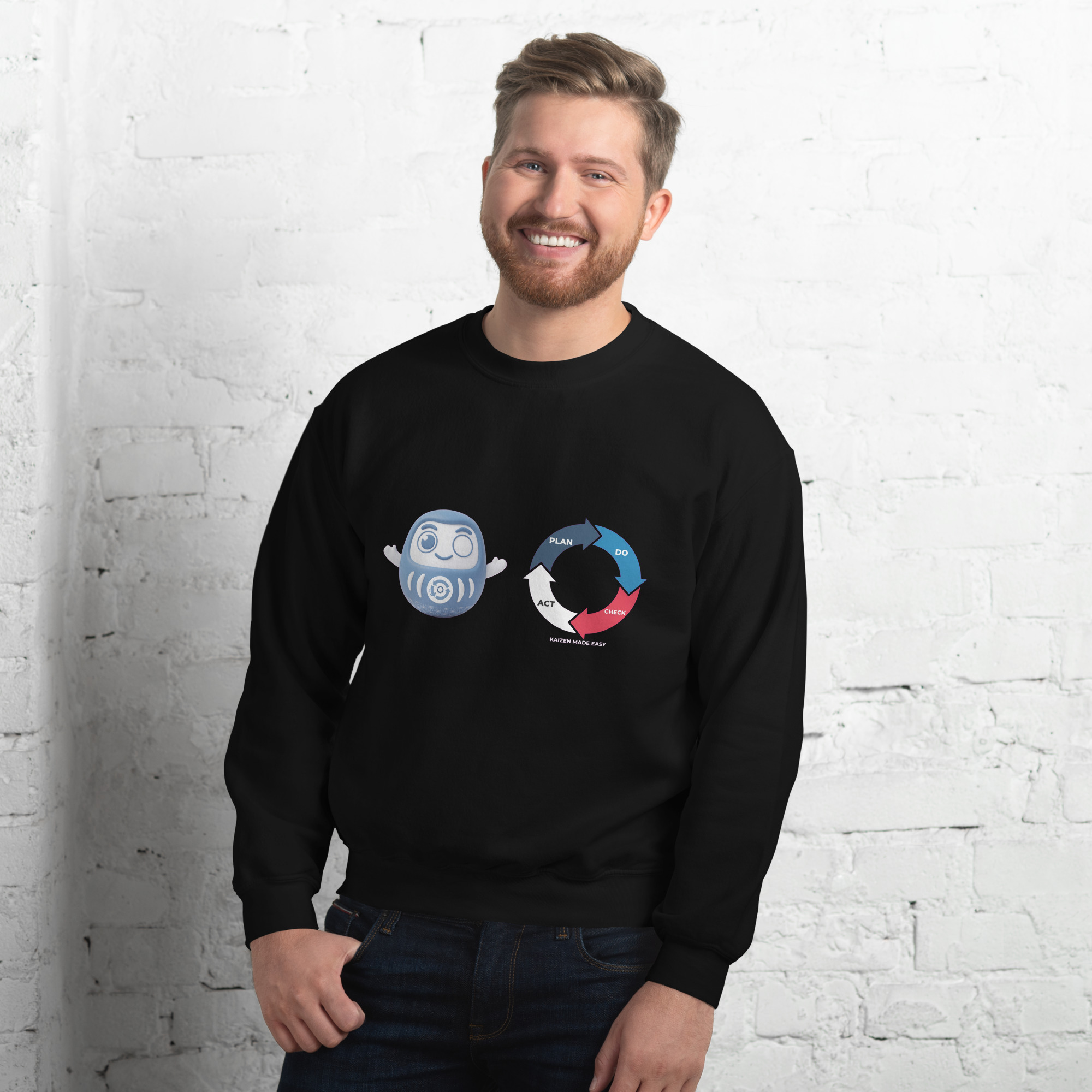 PDCA Cycle Kaizen Sweatshirt - Daruma Wheel (Black) - Image 2