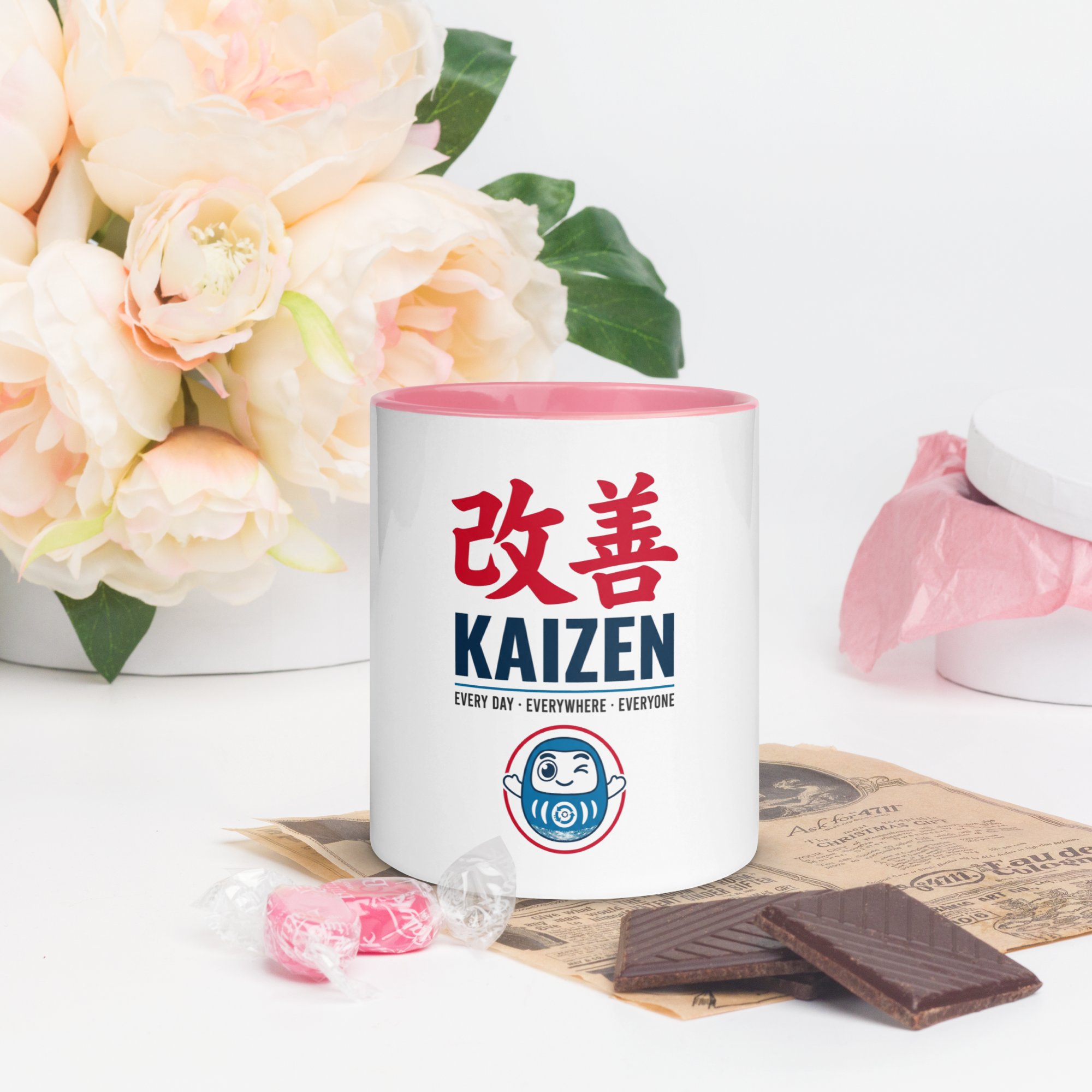 Daily Kaizen Reminder Mug — Continuous Improvement (Pink Accent)